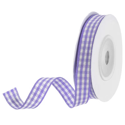 3/8 Inch 10 Yards Gingham Ribbon, Checkered Plaid Ribbon, Purple White