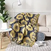Slub Polycotton Knitted Blanket Sunflower Pattern Sofa Bed Leisure Throw Rug 180x230cm (Sunflower)