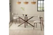 Dreamo Rectangular Glass Dining Table Walnut