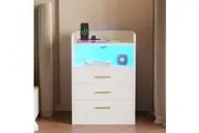 Advwin Bedside Table with Charging Station 3 Drawers 64cm White