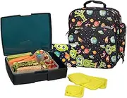 Bentology Lunch Bag and Box Set for Boys, 9 Pieces Total - Kids Insulated Lunchbox Tote, Bento Box, 5 Containers and Ice Pack - Alien