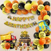 87pcs Construction Truck Vehicles Party Set - Balloon Garland - Birthday Banner - Foil Balloons - Cake Toppers for Kids Birthday Party Decor