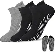 [LUFFLOK] 3 Pairs Yoga Grip Socks Non Slip Pilates Socks for Women and Men Breathable Cotton Socks for Ballet Hospital Dance Home Fitness Full Toe Ankle Non-Slip Grip Socks,One Size (2 Black + 1 Gray)