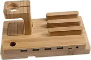 LIFKICH Charging Station Stand Bamboo Dock for Phone Watch Nonslip Desk Holder Cable Management Compact Design for Home Office for Watch Smartphones