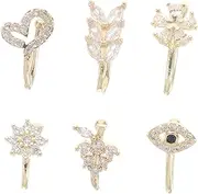 [MOBUTOFU] Expressive Nose Jewelry 6pcs Adjustable Non Piercing Nose Cuffs Zirconia Stones Flat Back Nose Studs