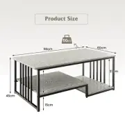 Modern Rectangular Coffee Table with Faux Marble Top and Open Shelving