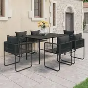 7 Piece Garden Dining Set PVC Rattan Black, Conversation Sets