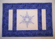 Handmade MUG RUG Candle/Mug Mat Dark Blue & White Embroidered Holiday SNOWFLAKE