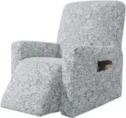 Stretch Rocking Recliner Silpcover with Side Pocket, Light Smoky Gray