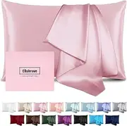 Silk Pillowcase for Hair and Skin Mulberry Silk Pillowcase Soft Breathable Smooth Both Sided Natural Silk Pillowcase with Zipper Beauty Sleep Silk Pillow Case 1 Pack for Gift (Queen, Pink)