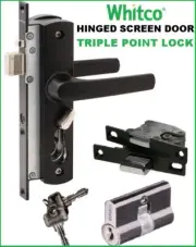 Whitco Security Screen Door Lock Tasman MK2 Black + Triple lock , Barrel +keys