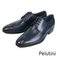 在飛比找momo購物網優惠-【Pelutini】紳士品味翼紋雕花德比鞋 海軍藍(PE28