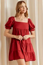 Brown Fit And Flare Dress Short Sleeve Square Neck - Size 8, Women's Fb Dungaree