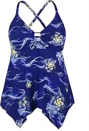 [Mycoco] Women's Front Tie Swim Top Cross Back Tankini Top Flowy Swimdress Tummy Control
