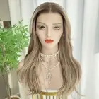 Ash Blonde Wigs Highlight Brown with Curtain Bangs 13x4 Lace Front Wig Long N...