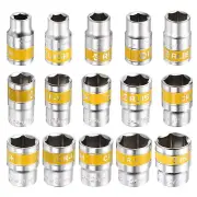 15pcs 1/2" Drive 6 Points Socket 10-27mm CR-V Metric Shallow Impact Socket