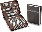 11-26 Pcs Manicure Set Stainless Steel Nail Clippers Cuticle Nipper Pedicure Care Tool Dead Skin Scissor Cleaning Grooming Kit,Brown,26pcs