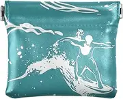 [FRODOTGV] Surfing Teal Women's Small Leather Change Purse Fancy Mini Cosmetic Case for Girls Women Ladies, Surfing Teal, 4.33"(L) x 3.74"(W) x 0.39"(H), Classic