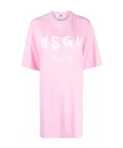 MSGM Logo Printed Crewneck T-Shirt Dress S,XS Pink