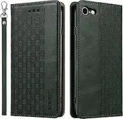 LOLFZ Case for iPhone 7 iPhone 8 iPhone SE 2020 iPhone SE 2022, Leather Flip Wallet Case Card Slots Kickstand Wrist Strap Protective Magnetic Cover for Apple iPhone 7/8/SE 2020/SE 2022 - Green