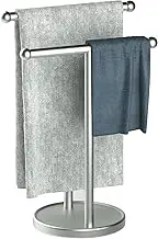 Qflushor Hand Towel Holder Stand for Bathroom 2-Tier, 16.7" Countertop Towel Rack with Weighted Base Stainless Steel, Free-Standing Double T Shape Towel Bar, Holds Hand Towel, Silver