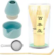 5Pcs Matcha Whisk Set Elegant Matcha Kit Reusable Matcha Making Kit with 500ml Ceramic Match Bowl Matcha Whisk Holder Bamboo Matcha Scoop Matcha Whisk Stainless Steel Matcha(Ru kiln Sky Blue)