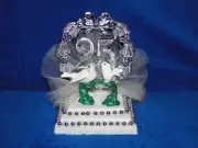 New 25th Wedding Anniversary decor caketopper with Love Doves in Silver #7