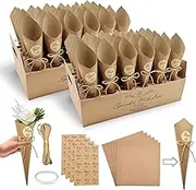 60 Pcs Confetti Cones with Holder, Wedding Confetti Cones Holder Party Confetti Cones Petals Bouquet Candy Holder for Wedding Birthday Party