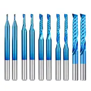 10pcs Spiral End Mill 1/8'' Shank Blue CNC Up Cut Router Bit Cutter Single Flute