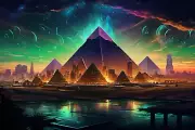 Pyramids Atlantis, UV tapestry, Blacklight Reactive, Psychedelic Wall Hanging