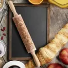 Laser Engraved Embossing Rolling Pin Solid Wood Printing Rolling Pin Cookies