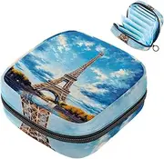 Sanitary Napkin Storage Bag,Period Bag,Eiffel Tower Trees Sky,Sanitary Bags for Feminine Products