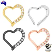 2Pcs Surgical Steel Heart Hinged Segment Septum Nose Tragus Ring Sleeper Earring