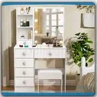 NEW Dressing Table With LED Sliding Makeup Mirror + Cushioned Stool Vanity Desk