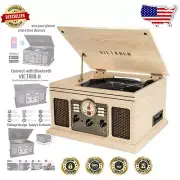 Nostalgic 6-in-1 Bluetooth Record Player - Vintage Turntable & Multimedia Center
