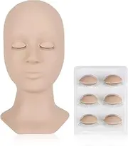 LASHVIEW Lash Mannequin Head , with 4 Pairs Replaced Eyelids Practice, Makeup Soft-Touch Rubber, Natural Skin Color