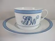 RAYNAUD TROPIC BLUE CUP & SAUCER - MONOGRAMMED 2 1/4" -0509D
