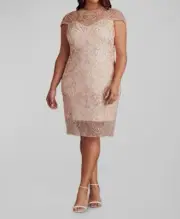 Tadashi Shoji Women's Pink Sequins Beaded Sweetheart Dress Plus Size 16Q