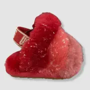 $60 UGG Baby Girl's Red Fluff Yeah Metallic Sparkle Slipper Shoes Size US 2/3