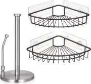 2-Pack Corner Shower Caddies with Standing Paper Towel Holder, Storage Organize