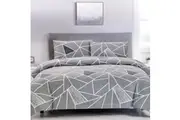 Artex Bentley Grey Quilt Cover Set Geometric Pattern Reversible Printed Microfiber Polyester