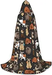 SKKNT Dog Corgi Print Halloween Hooded Cloak Full Length Cape With Hood For Men And Women For Carnival