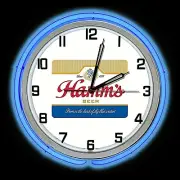 19" Hamm's Beer Sign Blue Double Neon Clock Man Cave Garage Bar