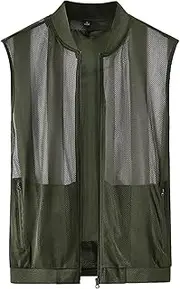 [Generic] Men Tan Trench Coat Sports Standing Collar Vest Breathable Skin Multi Pocket Fishing Vest Big And Tall Coat for Men 3x