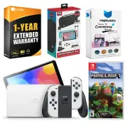 Nintendo Switch White OLED + Minecraft: Switch Edition + Accessory Gamer Kit