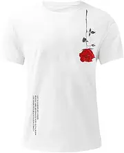 [Generic] Plain Long Sleeve Round Neck T Shirt Breathable Top Cartoon Rose Funny Prints Mens Casual Loose Tee