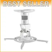 Compact White Projector Mount - Adjustable Ceiling Bracket with 30lbs Capacity