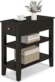 Giantex 3-Tier End Table w/Drawer Side Table with One Drawer and Double Shelves Narrow Tiered Nightstand for Bedroom, Living Room End Telephone with Storage Shelves Coffee Home & Office