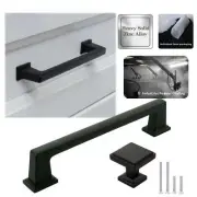 Solid Matte Black Square Cabinet Door Handles Pulls Knobs Kitchen Bath Drawer