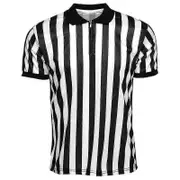 Striped Referee Shirt Men Official Pro-style Collar Referee Shirt Gym Sporting Soccer Basketball Goods Collared Referee Shirts black/white M